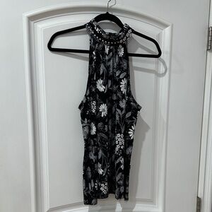 INC International Concepts Black and White Floral Halter Blouse